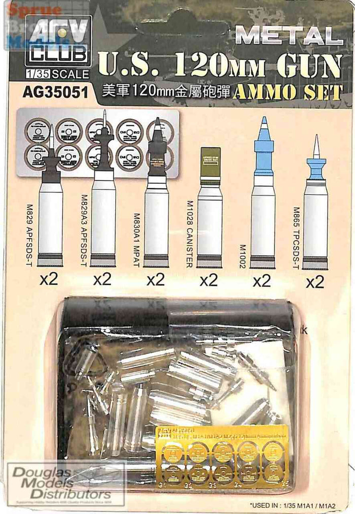 AFV Club - 1/35 USS 120mm Gun Ammo Set For M1A1 - M1A2 Tank (Metal)