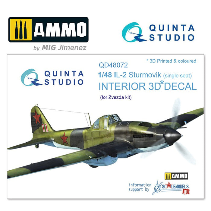 Quinta Studio QD48072 - 1/48 Il-2 Single seat  3D-Coloured Interior (for Zvezda)