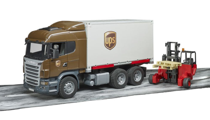 Bruder - Scania R-Series UPS logistics truck w/forklift