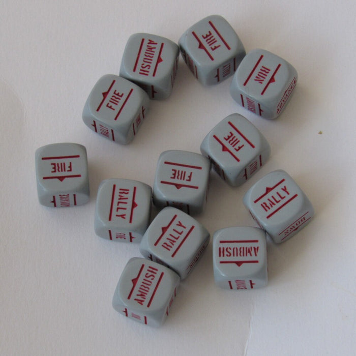 Warlord - Bolt Action Orders Dice - Grey w/ Red Writing (12)
