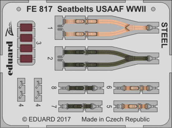 Eduard - 1/48 Seatbelts USAAF WWII STEEL (Color Photo-etched) FE817