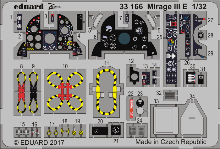Eduard - 1/32 Mirage III E (Color Photo-etched) (for Italeri) 33166