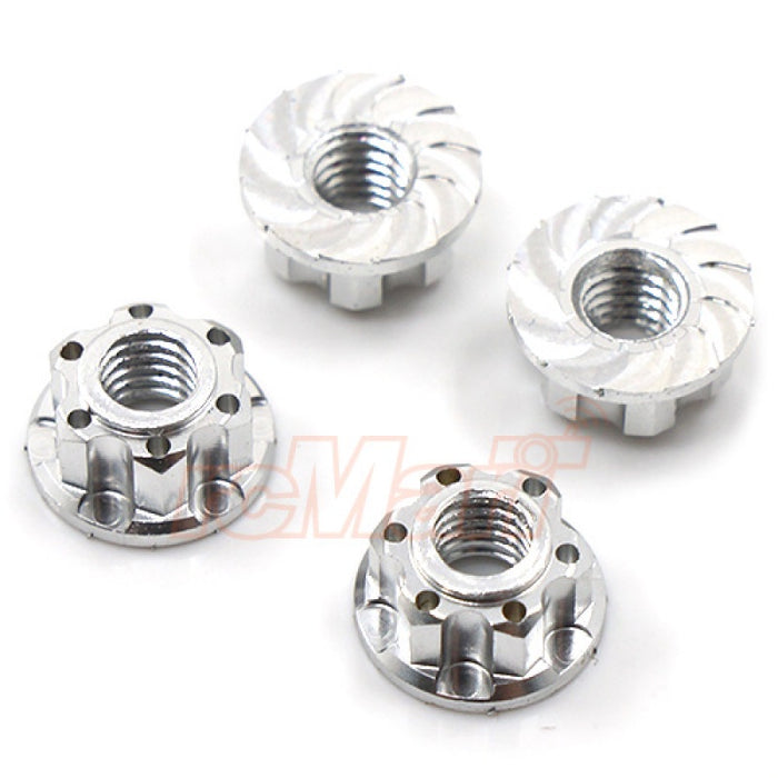 Yeah Racing - 4mm Aluminum Flanged Lock Nut 4pcs Silver