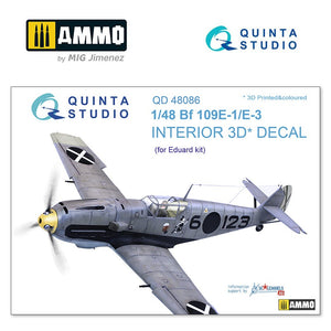 Quinta Studio QD48086 - 1/48 Bf 109E-1/E-3  3D-Coloured Interior (for Eduard)