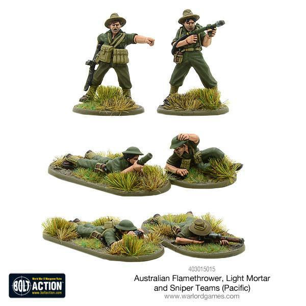 Warlord - Bolt Action  Australian Flamethrower - Light mortar and Sniper teams