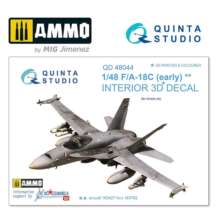 Quinta Studio QD48044 - 1/48 F/A-18C (Early)  3D-Coloured Interior (for Kinetic)