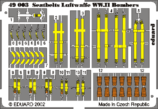 Eduard - 1/48 Seatbelts Luftwaffe WWII Bombers (Color Photo-etched) 49003