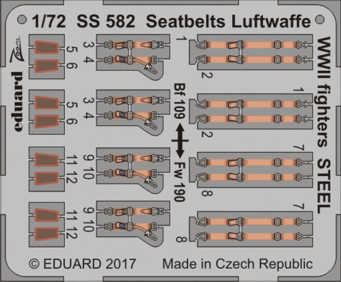 Eduard - 1/72 Seatbelts Luftwaffe WWII fighters STEEL (Color Photo-etched) SS582