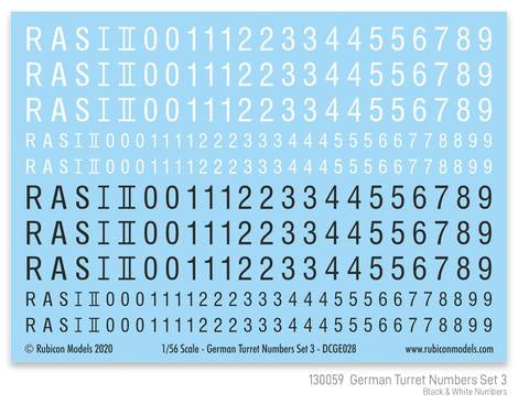Rubicon Models - 1/56 German Turret Numbers Set #3 (Black & White Lettering)