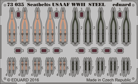 Eduard - 1/72 Seatbelts USAAF WWII STEEL (Color Photo-etched) 73035