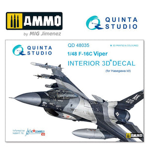 Quinta Studio QD48035 - 1/48 F-16C Viper  3D-Coloured Interior (for Hasegawa)