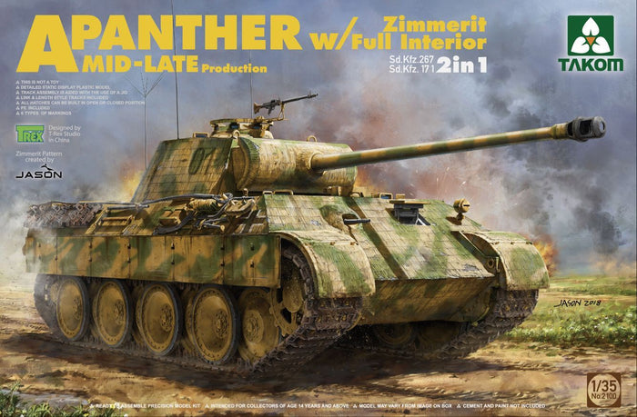 Takom - 1/35 Sd.Kfz.171/267 Panther A Mid/late prod. w/Zimmerit & Interior 2in1