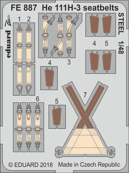 Eduard - 1/48 He 111H-3 Seatbelts STEEL (Color photo-etched)  (for ICM) FE887