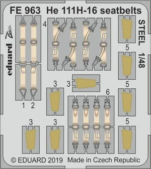 Eduard - 1/48 He 111H-16 Seatbelts STEEL (Color photo-etched) (for ICM) FE963