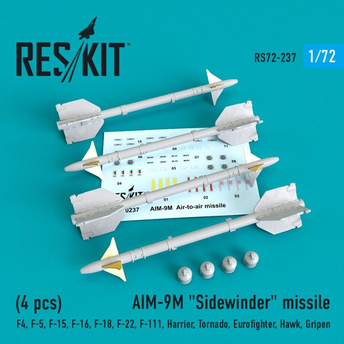Reskit - 1/72 AIM-9M "Sidewinder" Missile (4 pcs)  (RS72-0237)